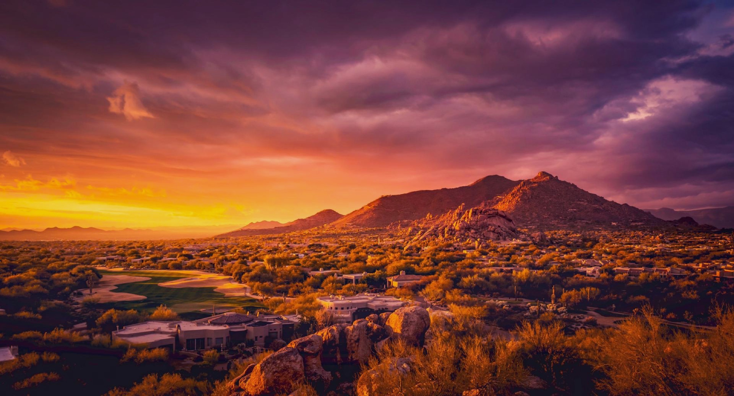 Sunset over an Arizona golf course